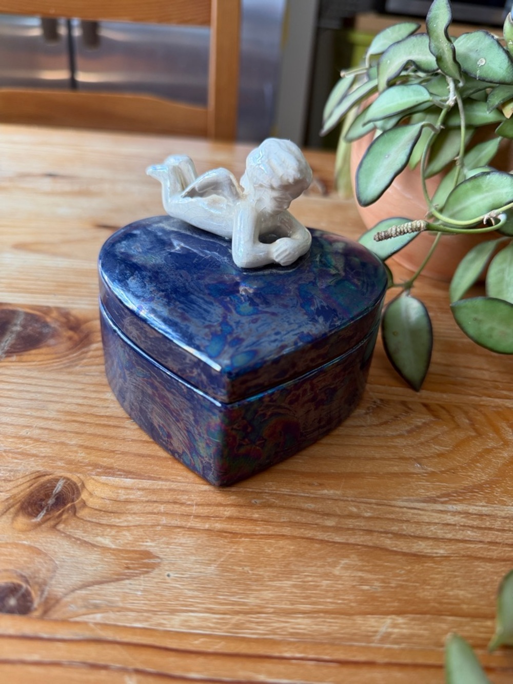 Vintage Cherub Ceramic Heart Trinket Box